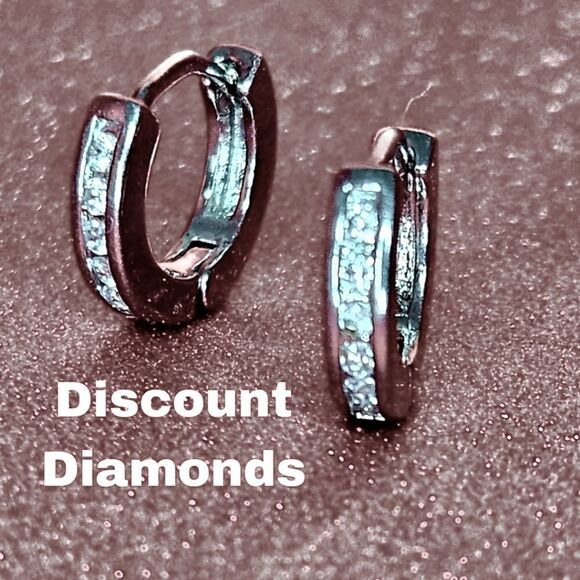 Clear White Assymmetric Diamond Huggie Earrings on 925 Silver - Picture 1 of 8